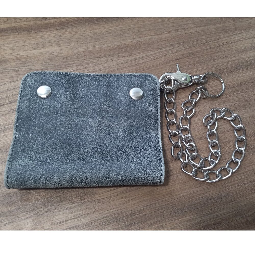 Mossimo Grey Vtg. Leather Bifold Wallet with Chain Ideal for Skateboard/Biker